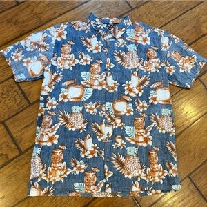 Jack O’Neill Hawaiian shirt mens XL blue orange button up AOP tropical drinks